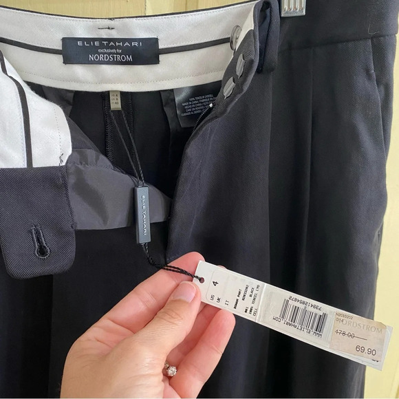 Elie Tahari Nordstrom NWT Black Pleated Cropped Pants Office Wear Work Size 4 - Picture 6 of 8